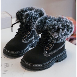Children's Trapper Boots with Zipper and Fur, Black Gerande 1