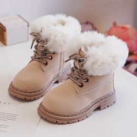 Children's Trapper Boots with Zipper and Fur, Beige Gerande 1