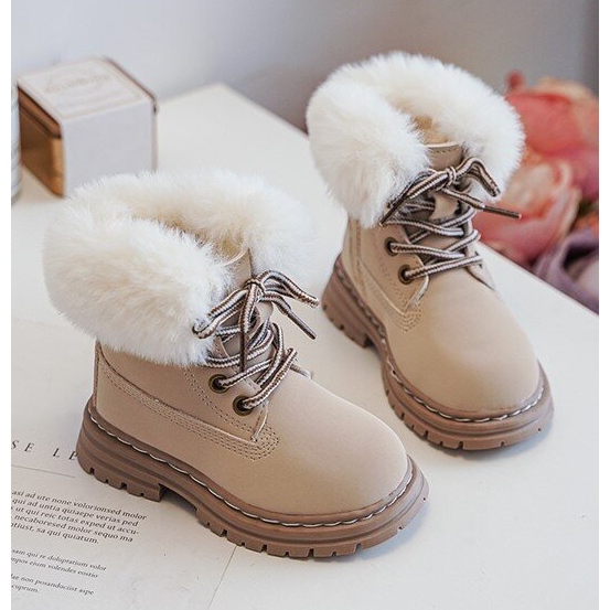 Children's Trapper Boots with Zipper and Fur, Beige Gerande 2