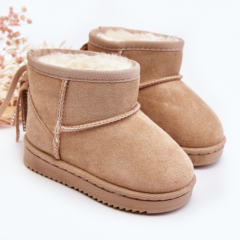 Children's Insulated Snow Boots With Fringes, Beige Mikyla 1