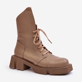 Women's Leather Worker Ankle Boots On A Massive Flat Heel Zazoo 976A Dark Beige 2