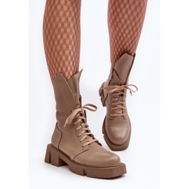 Women's Leather Worker Ankle Boots On A Massive Flat Heel Zazoo 976A Dark Beige 1