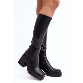 S.Barski Women's Over-the-Knee Boots on a Massive High Heel D&amp;A SN622-10 Black 1