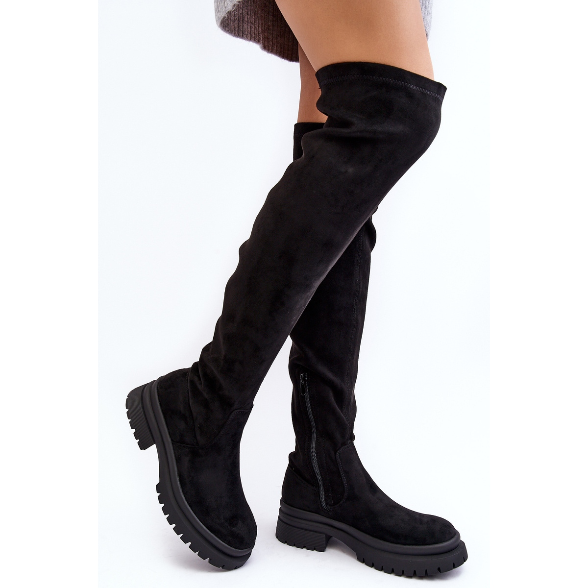 Over the knee boots black suede flat sales
