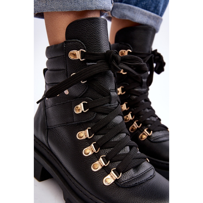 Women's Leather Trappers Lace-up Ankle Boots Zazoo K01 Black 1