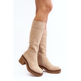 Sergio Leone Beige Women's Insulated Boots with Massive Heels by Calvisa 1