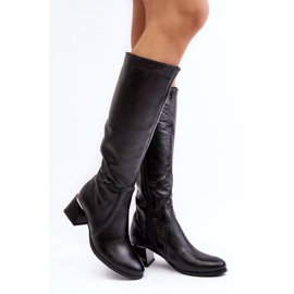 Lemar Black Leather Low Heel Boots Above the Knee by Cersaina 1