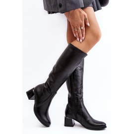 Lemar Black Leather Low Heel Boots Above the Knee by Cersaina 2