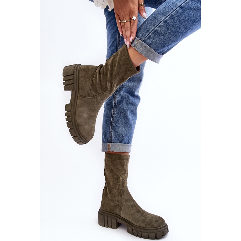 Green Divella Workers Slip-On Flat Boots 2