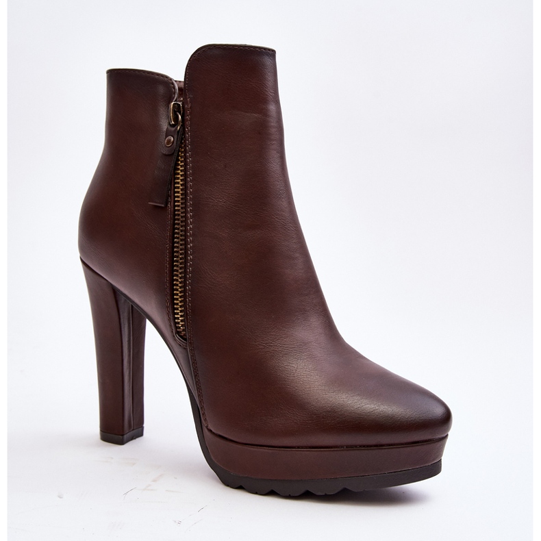 Brown Inezma high heel ankle boots with zippers 1