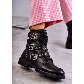 Women's Leather Ankle Boots With Decorative Straps Black 4