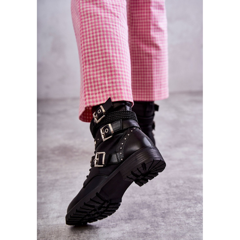 Women's Leather Ankle Boots With Decorative Straps Black 3