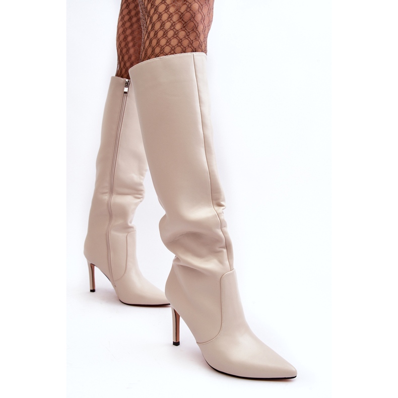 PA1 Beige Leather High Heel Boots meliskindra 1