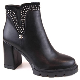 Insulated high-heeled ankle boots with rivets, Filippo W PAW495, black 1
