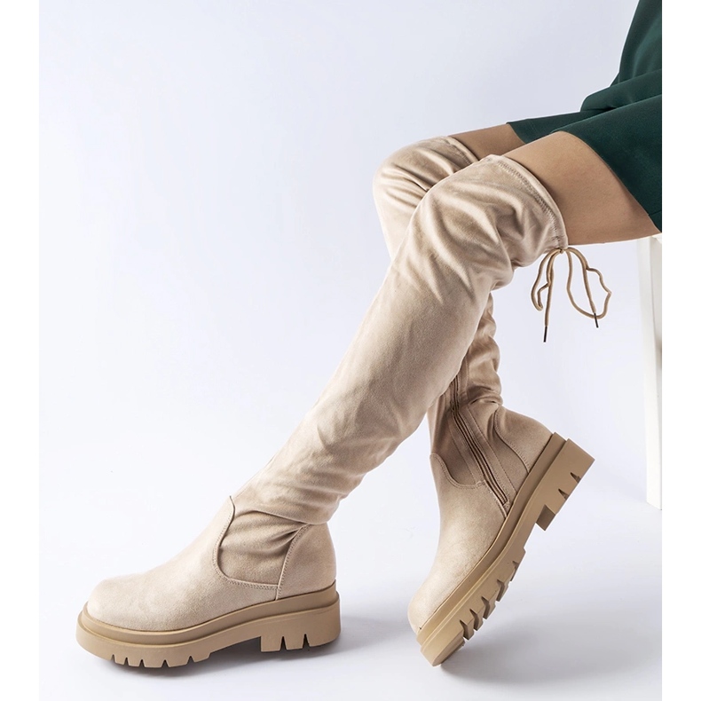 Beige flat over-the-knee boots from Milwake 1 Beige flat over-the-knee boots from Milwake 1