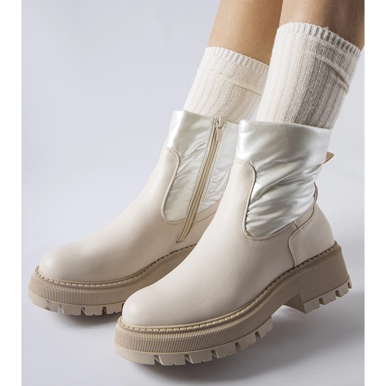 Beige ankle boots with a decorative upper by Garrett 1