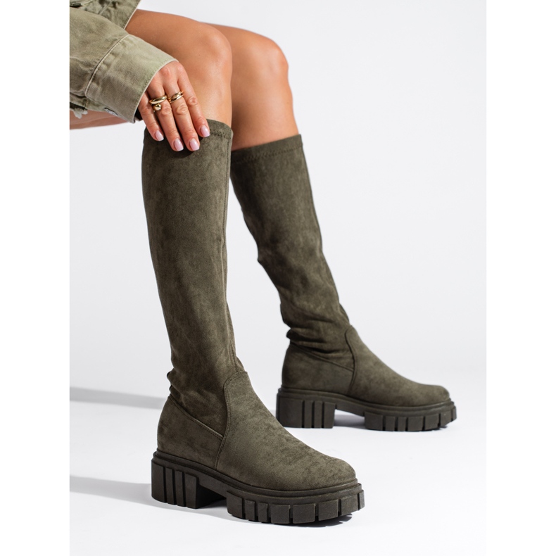 Shelovet dark green suede slip-on boots 1 Shelovet dark green suede slip-on boots 1