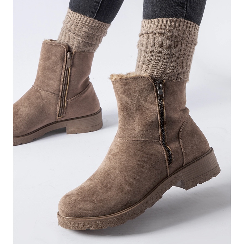 Brown insulated ankle boots with a zipper from Salona 1