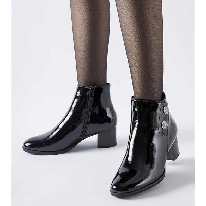 Black patent ankle boots with a low heel by Guido 1