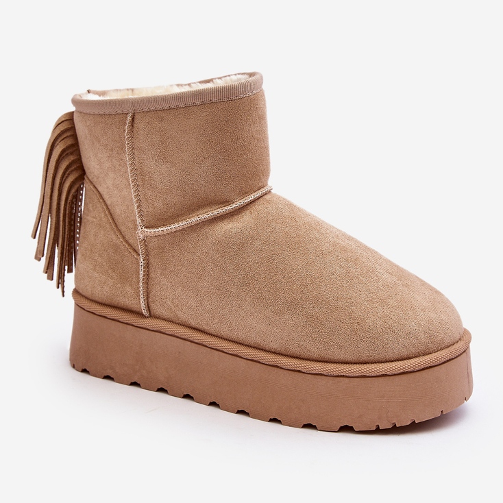 Women's snow boots on a massive platform with fringes, Beige Lirico 2