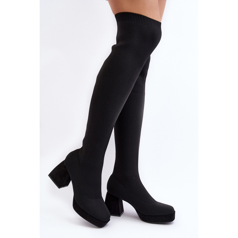 Women's Over-the-Knee Boots with Platform and High Heel, Black Manaliis 1