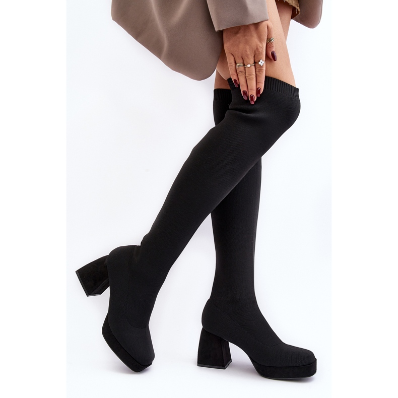 Women's Over-the-Knee Boots with Platform and High Heel, Black Manaliis 2