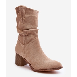 Beige Shavy Women's Insulated Boots With A Ruched Upper On A High Heel 2