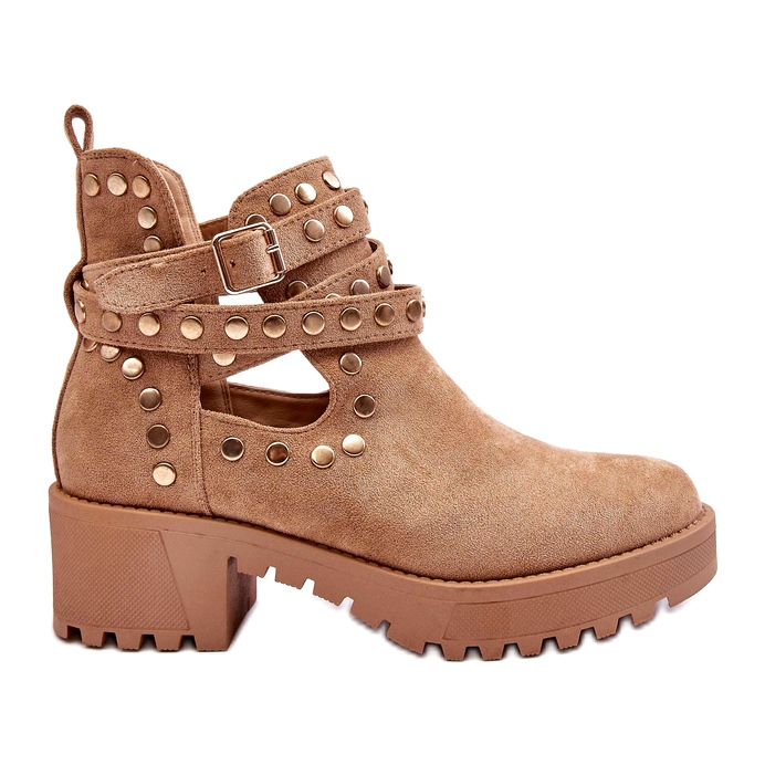 Bella Women's Suede Boots With Decorative Studs Beige 2