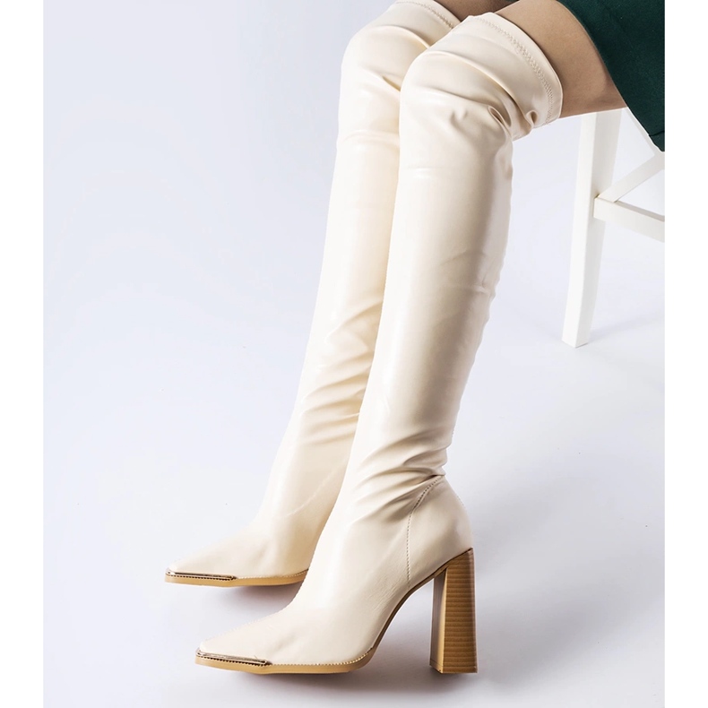 Beige long high-heeled boots from Faubourg 1