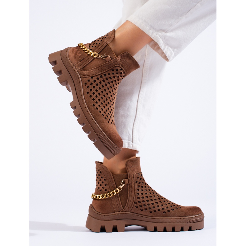 W. Potocki Suede openwork women's brown ankle boots by Potocki 1