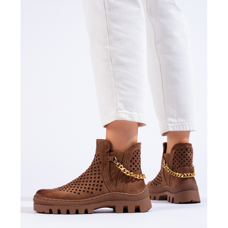 W. Potocki Suede openwork women's brown ankle boots by Potocki 2