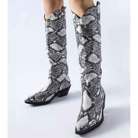 Chapin black and white snake print cowboy boots 1