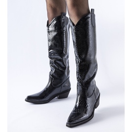 Black patent insulated Chapin cowboy boots 1