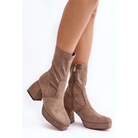 Women's Ankle Boots With Chunky Heels and Platform, Dark Beige Adelles 1