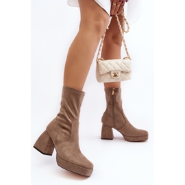Women's Ankle Boots With Chunky Heels and Platform, Dark Beige Adelles 2