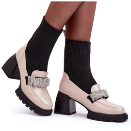 Women's boots with a sock decorated with zircons beige s.barski mr870-41 5 Women's boots with a sock decorated with zircons beige s.barski mr870-41 5