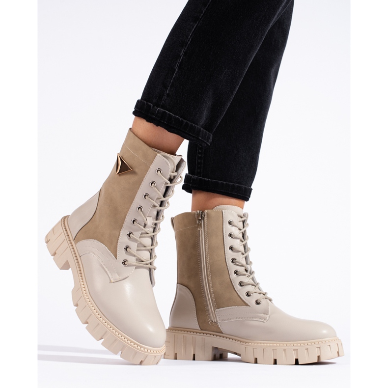 Women's beige worker boots 1