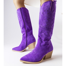 Purple openwork cowboy boots 1
