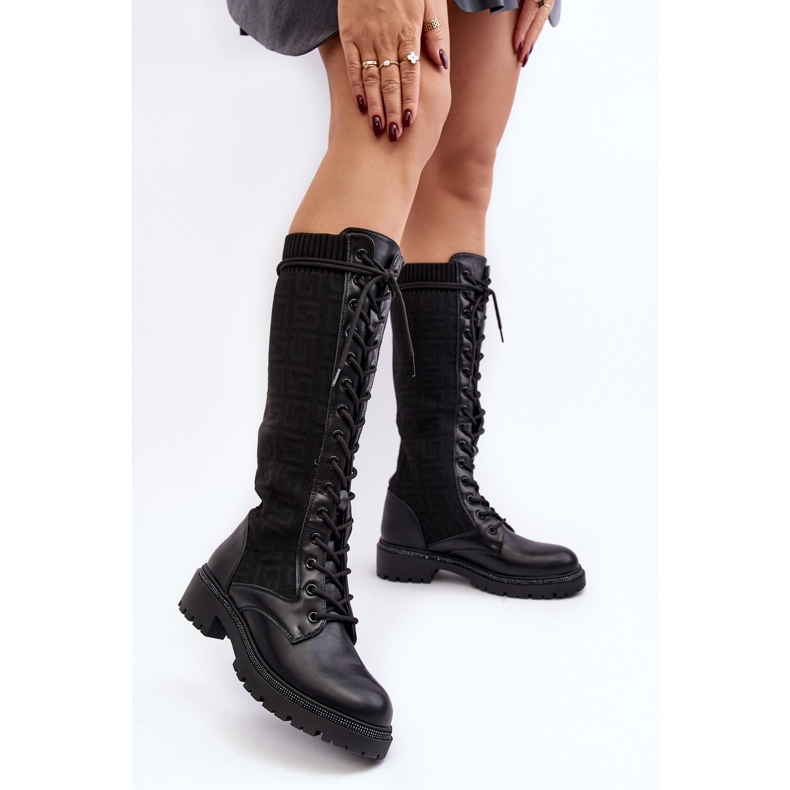 Women's Lace-up Boots With Elastic Upper Black Virxinia 2 Women's Lace-up Boots With Elastic Upper Black Virxinia 2