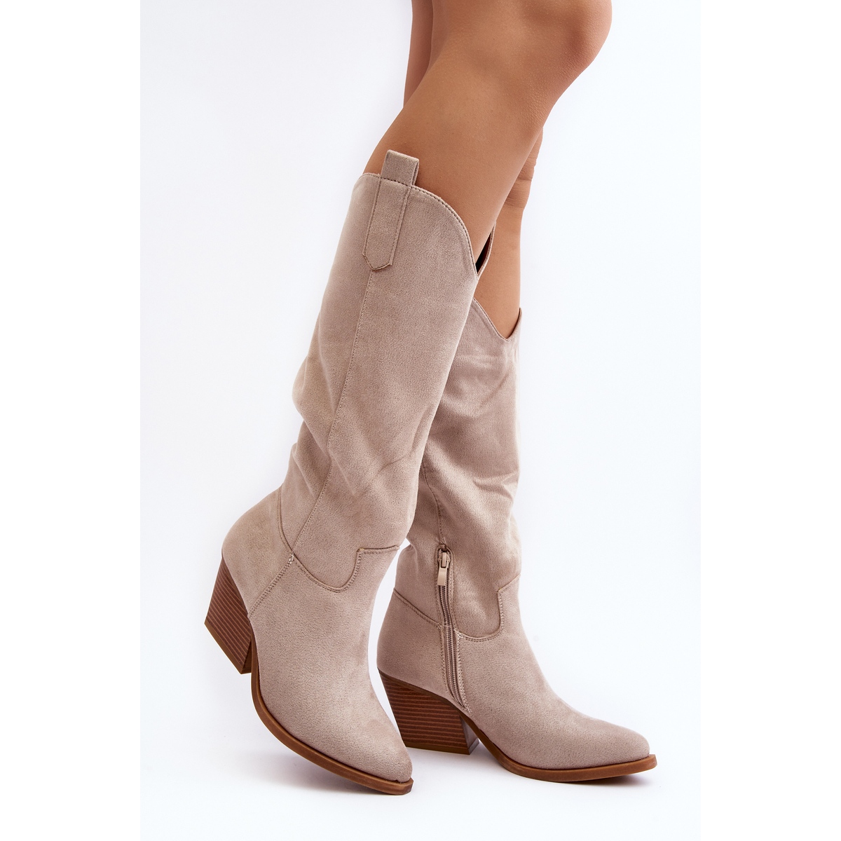 Women s Over the Knee Cowboy Boots Light Beige Oppore