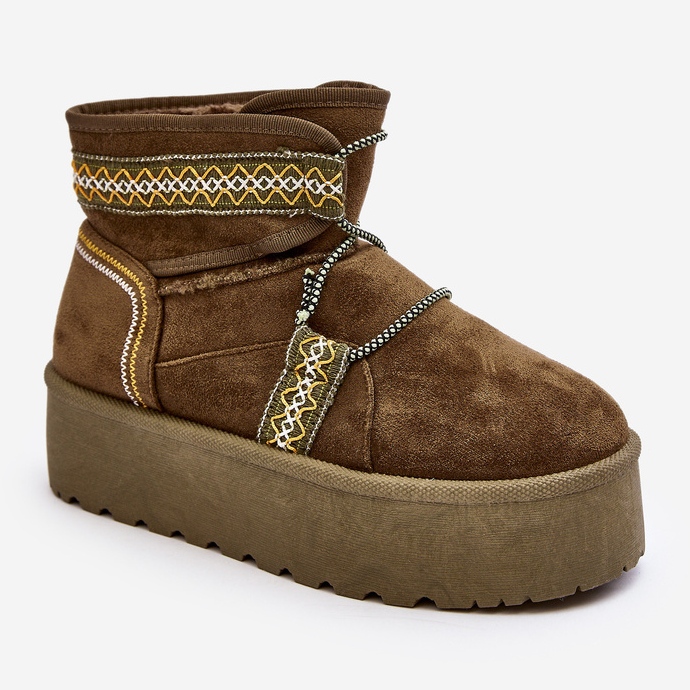 Women's snow boots on a thick sole with laces, green Milson 1