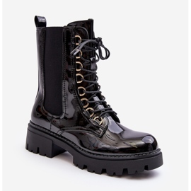 Women's Black Charmea Patent Worker Boots 1