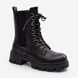 Women's Leather Worker Boots Black Charmea 2