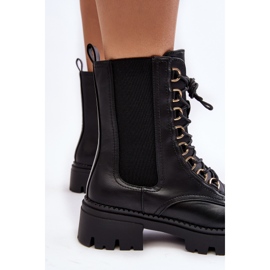 Women's Leather Worker Boots Black Charmea 1