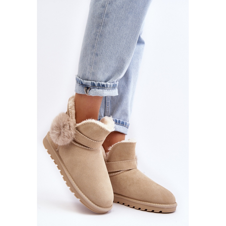 Beige Eraclio Women's Suede Snow Boots With Cutouts 2