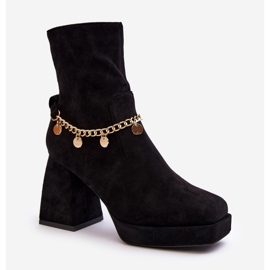 Women's High Heel Ankle Boots With Chain Black Tiselo 1