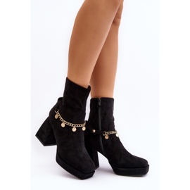 Women's High Heel Ankle Boots With Chain Black Tiselo 2