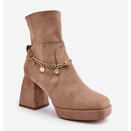 Women's High Heel Ankle Boots With a Chain, Beige Tiselo 1 Women's High Heel Ankle Boots With a Chain, Beige Tiselo 1