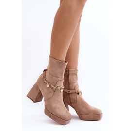 Women's High Heel Ankle Boots With a Chain, Beige Tiselo 2 Women's High Heel Ankle Boots With a Chain, Beige Tiselo 2