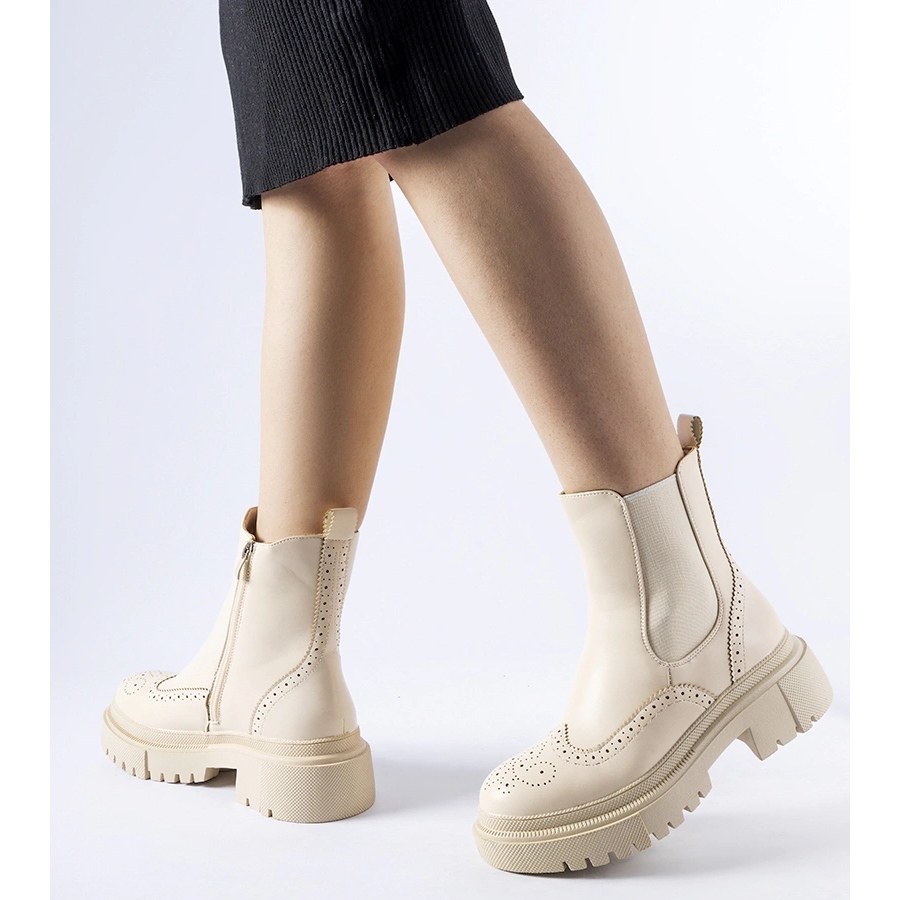 Beige ankle boots decorated with Castella stitching KeeShoes